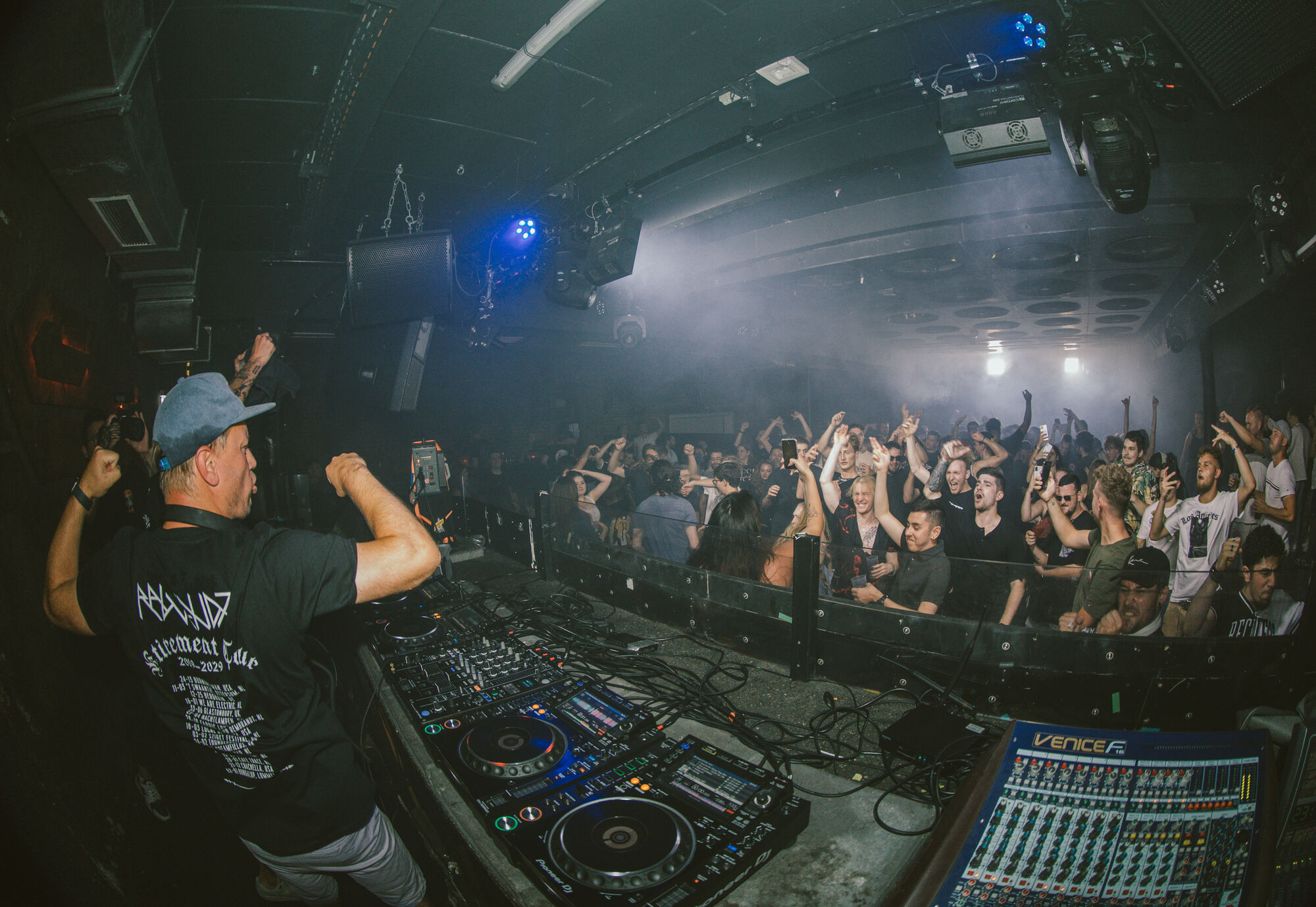 View from the DJ booth over the dancefloor